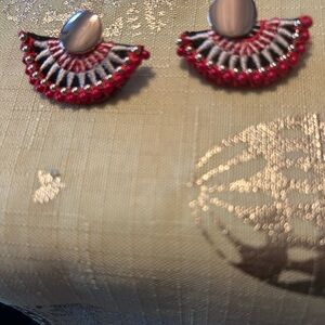 Elegant Red and Silver Fan Earrings
